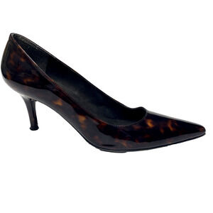 Stuart Weitzman Tortoise Shell 75 Fever Pump Point Toe Patent Leather Brown 7.5N